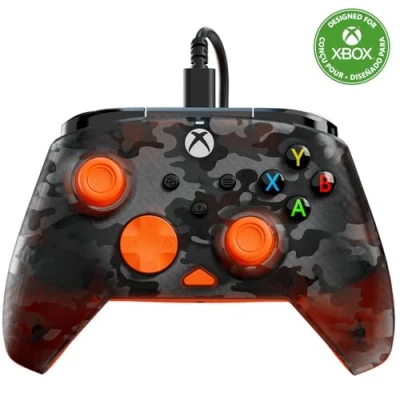 Imagen de Turtle Beach Rematch Core Ghost Camo Negro/Naranja Mando con Cable Licencia para Xbox Series XS, One y PC Botones de Audio, Motores vibración disparadores Pulso, 3 m