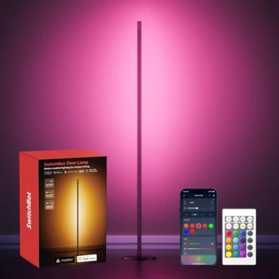Imagen de SwitchBot Matter Lampara de Pie, RGBCCT Lámpara Pie con App y Mando, Funciona Alexa, Apple Home Google Home, Blanco Cálido &amp; Frío, 16 Millones Colores, 1200lm, Sync Musical, Modos Escena