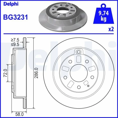 Imagen de DELPHI BG3231 Disco de freno 286 10 5 macizo aceitado sin procesar cojinete rueda, anillo sensor ABS