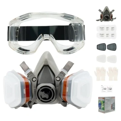 Imagen de RHINO Smart Solutions Respirador Mascarilla Pintura, Polvo y Gases Orgánicos A1 Mascara de Proteccion RH M101 Reutilizable Antipolvo con Gafas Proteccion, Guantes Filtro Carbon Activo
