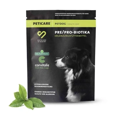 Imagen de Peticare Perros Prebiótico y Probiótico Fortalecer Sistema Inmunológico, Restauración Tripas, Construir Flora Intestinal, Alivia Susceptibilidad Alergias Picores petDog Health 2501