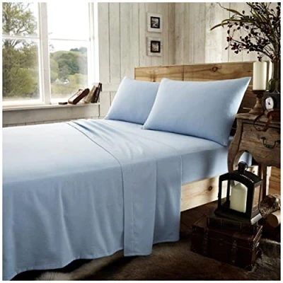 Imagen de GC GAVENO CAVAILIA Franela teñida Lisa de fácil Cuidado, 100% algodón Cepillado, Accesorio Ropa Suave y acogedora, Color Cama Doble, Sábana Bajera Ajustable Azul, Doublé