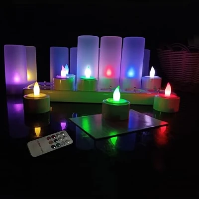 Imagen de QSPORTPEAK velas LED con mando a distancia,Velas sin llama,Parpadean como de verdad,Velas recargables estación carga,Para Navidad Halloween Fiesta Boda,Multicolor,12 piezas