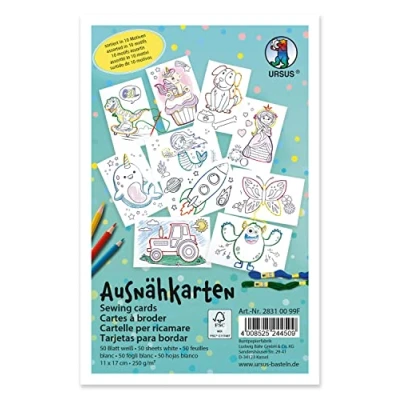 Imagen de Ursus 28310099F Tarjetas de costura para niños (50 unidades, 11 x 17 cm), color blanco