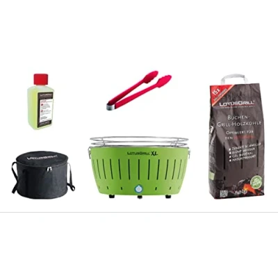 Imagen de lotusgrill XL Starter Juego de 1 x cal verde haya Carbón vegetal kg, quemar 200 ml, salchichas Alicate Naranja, bolsa