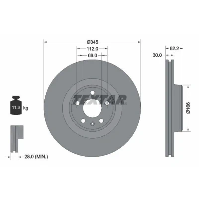 Imagen de TEXTAR PRO+ 92294305 Disco de freno 345 30 05/06 112 ventilación interna revestido altamente carbonizado sin buje rueda AUDI: A6 C7 Allroad