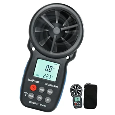Imagen de Kethvoz Anemómetro Digital Medidor de Viento Mide la Temperatura Velocidad del Aire, Anemometer con Barómetro Altímetro Humedad Medición Punto Rocío KE 866B WM