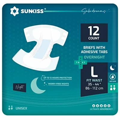 Imagen de SUNKISS TrustPlus Pañales para Adultos Durante la Noche con Máxima Absorción, Bragas Absorbentes Unisex Incontinencia, Mujeres y Hombres, Control de Olores, Talla L, 12 Unidades
