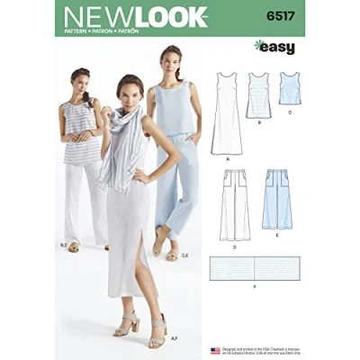 Imagen de Simplicity New Look patrón de la Mujer Vestido/túnica/Superior/Pantalones/Bufanda Costura, Color Blanco