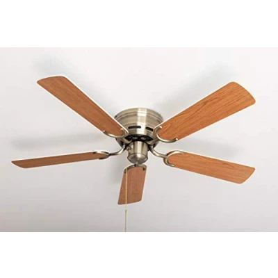 Imagen de Pepeo GmbH Ventilador de techo Kisa Deluxe latón antiguo sin luz ala blanca/arce incluyendo el interruptor tirar