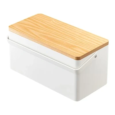 Imagen de YAMAZAKI 5060 TOWER Caja de coser, blanco, acero/madera/resina ABS/algodón/poliéster, diseño minimalista, 27 x 14 13,5 cm (L An Al)