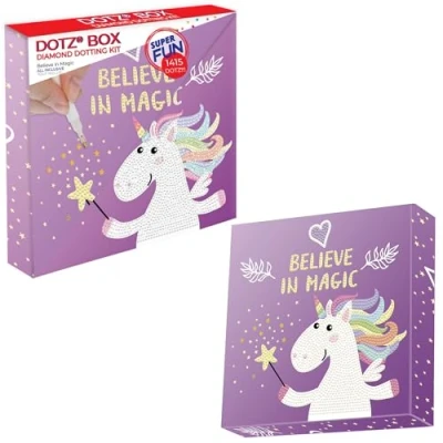 Imagen de Diamond Dotz DBX.012 Original 5D Painting Set Box Believe in Magic Unicorn, Juego Creativo con 1.422 Piedras de Mosaico Diamantes, Pintura Aprox. 22 x cm, Completo