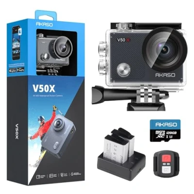 Imagen de AKASO V50 X Cámara Deportiva 4K con 128GB microSDXC U3 Tarjeta de Memoria Acción WiFi 20MP Acuatica Sumergible 40M Pantalla Táctil Control Remoto Multi Accesorio