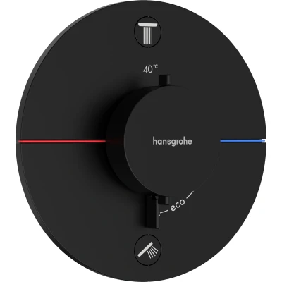 Imagen de hansgrohe ShowerSelect Comfort S, termostato empotrado , grifo con botón de seguridad (SafetyStop) a 40 C, redondo para ducha y bañera, mezclador 2 funciones, negro mate