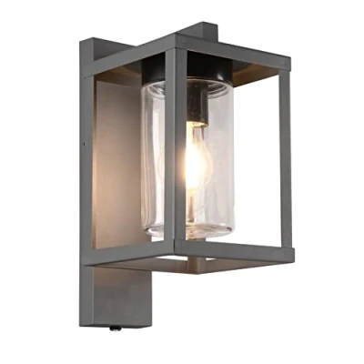 Imagen de Trio, Aplique, Lunga 1xE27, max.40,0 W Cristal, Transparente claro, Cuerpo: Aluminio fundido, Antracita A:16,0cm, A:33,0cm, P:22,0cm Sensor de oscuridad,IP44,Sin bombilla