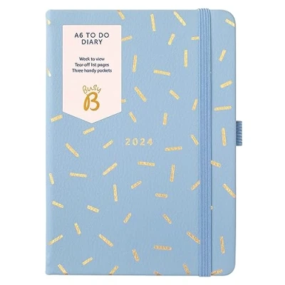 Imagen de Busy B Diario To Do Enero a Diciembre 2024 Azul Sprinkle Agenda semanal A6 de piel sintética con notas, listas desgarros y bolsillos