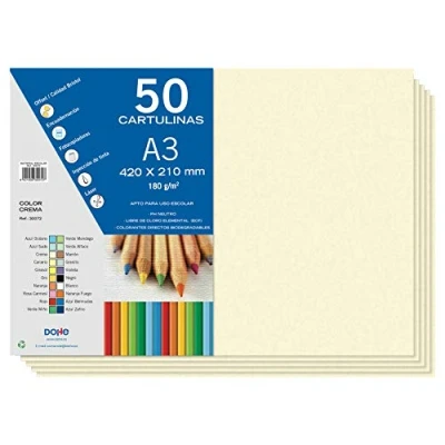 Imagen de Dohe Cartulinas A3 Color Crema para Manualidades e Impresión (50 uds.) 21x29,7 cm 180 g/m² Material de oficina