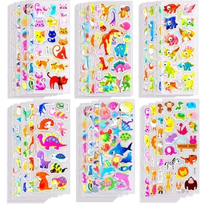 Imagen de OWill 1000+ Pegatinas infantiles,40 Hojas Diferentes 3D,Stickers Infantiles para regalos gratificantes,incluyendo animales,peces,dinosaurios,números,frutas,oído,camiones,estrellas