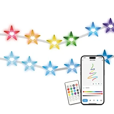 Imagen de KSIX Star Guirnalda de Luces. Luces Estrellas. 5 metros. 20 LEDs. RGBIC. en Cadena para Navidad Decoración Salón Bodas Fiesta el Jardín. Control remoto, App propia