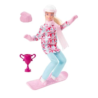 Imagen de Barbie Muñeca Rubia Deportista de Invierno, Articulada, con Atuendo y Tabla Snowboard Trofeo, 30,48 cm, Regalo para Niños 3+ Años