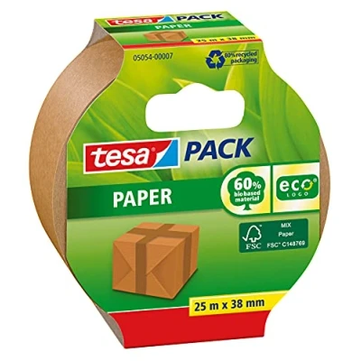 Imagen de tesapack Papel ecoLogo Cinta de Embalaje Amigable con el Medio Ambiente, 60 Prozent Material Origen Biológico Marrón 25 m x 38 mm