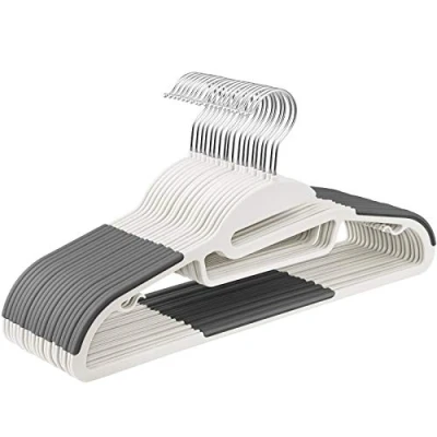 Imagen de SONGMICS 20 Perchas de PlÁstico, Apertura en Forma U, Antideslizantes, Ahorro Espacio, 0,5 cm Grosor, 41,5 Largo, Gancho Giratorio 360º, Blanco y Gris Oscuro CRP041WG02