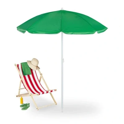 Imagen de Relaxdays Verde 160cm Sombrilla Playa, 160 cm Ø, Altura Regulable, Inclinable, Protección UV, Parasol con Bolsa, Balcón, Nailon