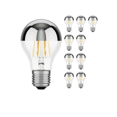 Imagen de ledscom.de 10 piezas bombilla LED E27, A60, blanco cálido (2700 K), 6 W, 667lm, espejo de cabeza (plateado)