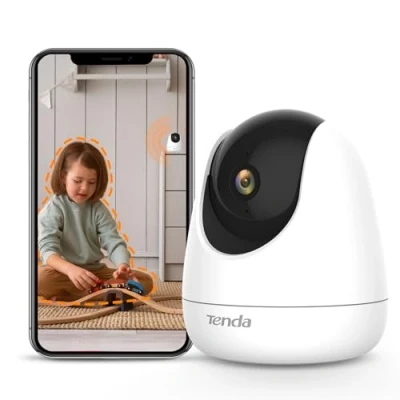 Imagen de Tenda CP6 Cámara IP WiFi 360 PTZ de Vigilancia Camara Interior Dome 3MP (Visión Nocturna, Detección Movimiento, Audio Doble, Vía Admite Tarjeta SD)