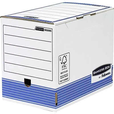 Imagen de Fellowes Bankers Box Caja de archivo definitivo automático, A4, 200 mm, 10 unidades, color blanco y azul