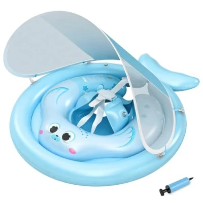 Imagen de MYCARBON Flotador Bebe con Sombrilla UPF50+ Extraíble Inflable 3 36 Meses Asiento de Natación Bola Equilibrio para Evita Vuelcos
