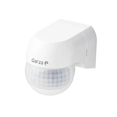 Imagen de Garza Mini Detector de movimimiento por infrarrojos para interior y exterior, protección IP44, tiempo luminosidad regulables, ángulo detección 180º, blanco