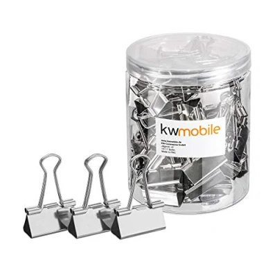 Imagen de kwmobile Set de 50 Clips para la Oficina casa Escuela Pinzas Papel Metal 32MM Plateado