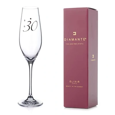 Imagen de DIAMANTE Swarovski copa de champán para cumpleaños número 30, un solo cristal con platino 30 en relieve y cristales Swarovski, caja regalo