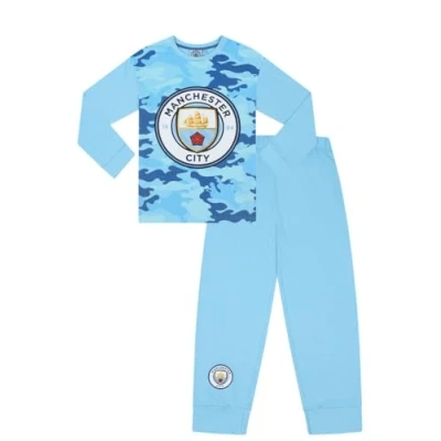 Imagen de MANCHESTER CITY Conjunto de pijama largo camuflaje para niños del Football Club, azul, 7 8 años