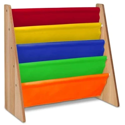 Imagen de Estantería para niños, 4 niveles, multicolor, de tela colorida, con fácil acceso libros, color arcoíris, perfecta almacenamiento dormitorio niños