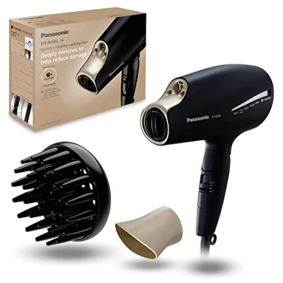 Imagen de Panasonic NA9J N825 Secador de Pelo Plegable con Nanoe &amp; Double Mineral Tecnología, Incluye una Boquilla Secado y Peinado Duick Difusor, Reduce la Daño las Puntas Abiertas, 1800W Potencia