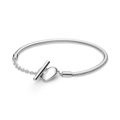 Imagen de Pandora Icons Pulsera con cadena de serpiente plata ley cierre barra en T y corazón, 21