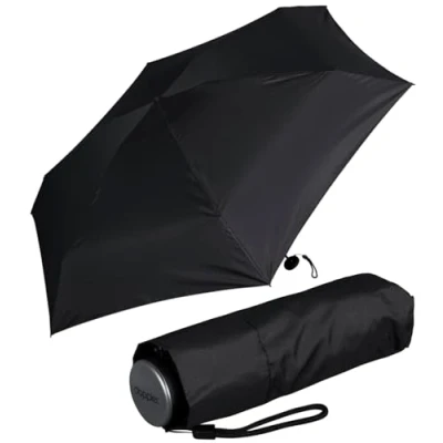 Imagen de Doppler Super Mini Fiber Compact Paraguas de bolsillo ligero y pequeño, Simply Black, 92 cm, moderno