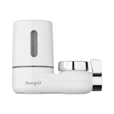 Imagen de Ibergrif M91007 Filtro Agua Grifo, Sistema de Filtración del Grifo el Hogar (1 Incluido), Filtra Eficazmente Cloro, Sedimentos, Metales Pesados, Apto para la Mayoría Grifos, Blanco