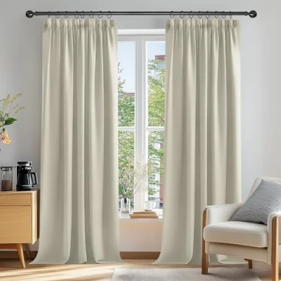 Imagen de Deconovo Cortinas Dormitorio Salon Térmicas Aislantes Frio y Calor Decoración para Habitacion Moderna con Ojales 2 Piezas 229x229cm Beige Claro
