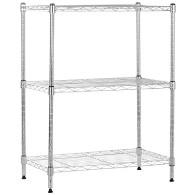 Imagen de Amazon Basics Unidad de Almacenamiento Estrecha 3 baldas con estantes Ajustables en Altura y Patas niveladoras, Peso máximo 340 kg, Cromado, 34 cm x 58.9 76.2 (D W H)