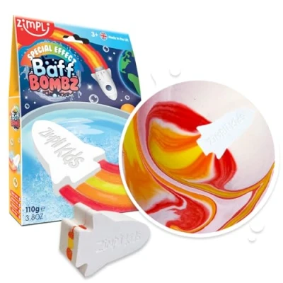 Imagen de bomba de baño llama cohete grande Zimpli Kids, efecto especial multicolor, regalo cumpleaños para niños, apto veganos y libre crueldad