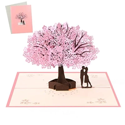Imagen de Vicloon Tarjetas de Felicitación, Tarjeta San Valentín con Sobre, Felicitación Pop Up 3D, Boda e Invitación, Rosa Sakura Romántica Cumpleaños
