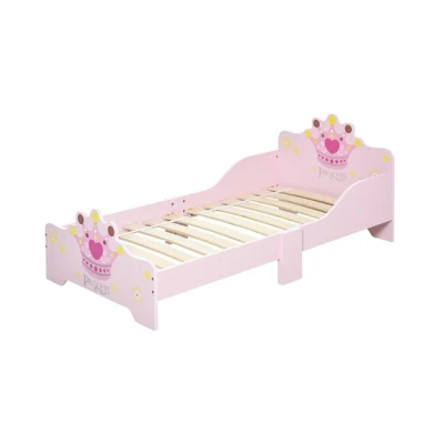 Imagen de HOMCOM Cama para Niños de +3 Años 143x73x60 cm Infantil Madera con Estampado Corona Carga 50 kg Dormitorio Rosa