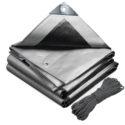 Imagen de VOUNOT Lona Impermeable Exterior 2x3m, Toldo Reforzado PE 180 g/m² Protección contra UV, con Ojales de Acero Inoxidable y Cuerda, para Leña, Muebles, Jardín, Piscinia, Vehículos, Gris Negro
