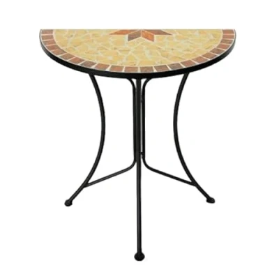 Imagen de Spetebo Mesa auxiliar de metal con placa mosaico semicircular jardín decorativa para balcón