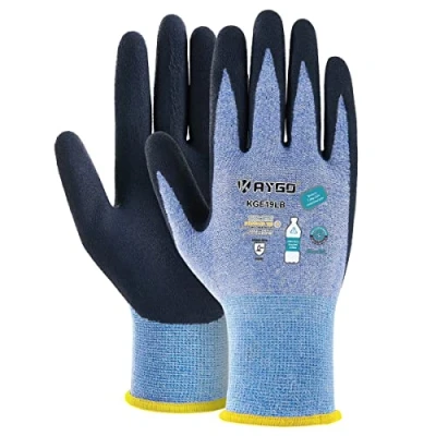 Imagen de KAYGO guantes de trabajo recubiertos látex para mujeres transpirables, 3 pares hortícolas poliéster reciclado, KGE19L (Azul, XS, talla 6)