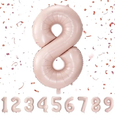 Imagen de Globo de cumpleaños con números 8 años XXL Rosa lámina en 40 pulgadas 101 cm para decoración número Rosa8