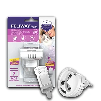 Imagen de FELIWAY Help! Kit de inicio para gatos Evaporador enchufe y cartucho Feromonas reducir el estrés a corto plazo escapadas o visitas 7 días